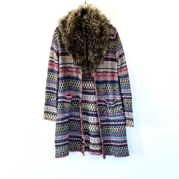 ANTHROPOLOGIE Angel of the North wool faux fur Small sweater coat cardigan M - Picture 2 of 13
